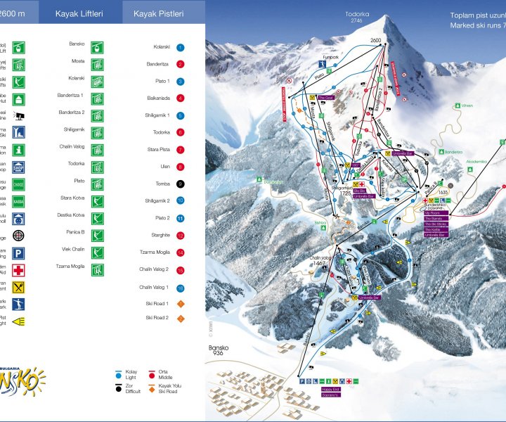 Bansko, Haritası, Bansko Pistleri, Bansko Telesiyejleri